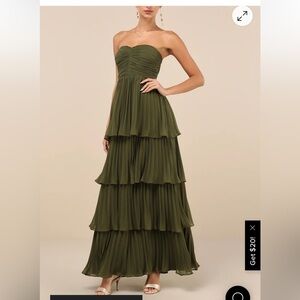 Lulu's Strapless Tiered Maxi Dress in Olive